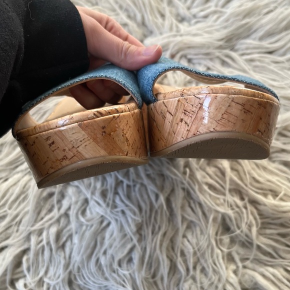 Stuart Weitzman Summer Denim Cork Wedge Blue Platform Slip On Sandals EUC Sz 7.5 - Picture 5 of 10